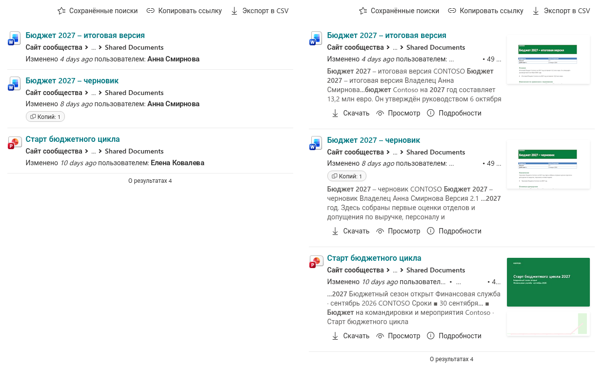 Компактный и подробный вид одних и тех же результатов