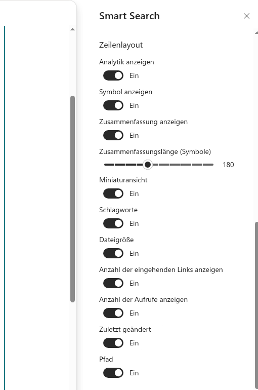Die Gruppe „Zeilenlayout“ im Eigenschaftenbereich