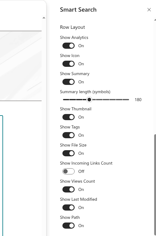 The Row Layout group in the property pane