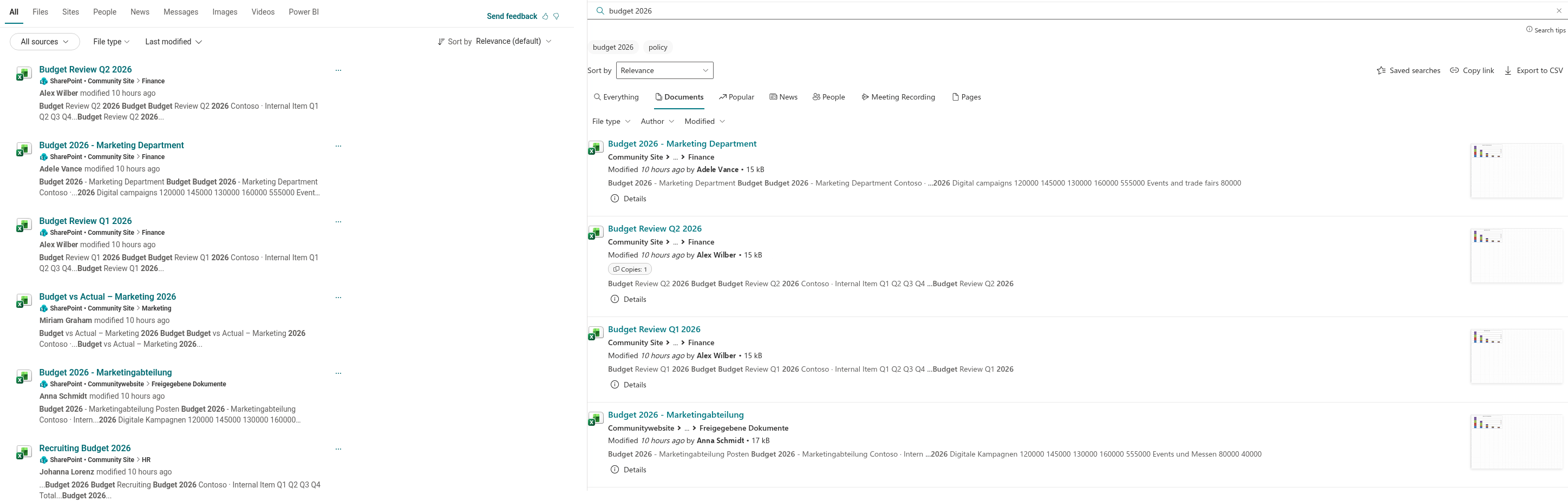 The same query in the built-in search and in Smart Search