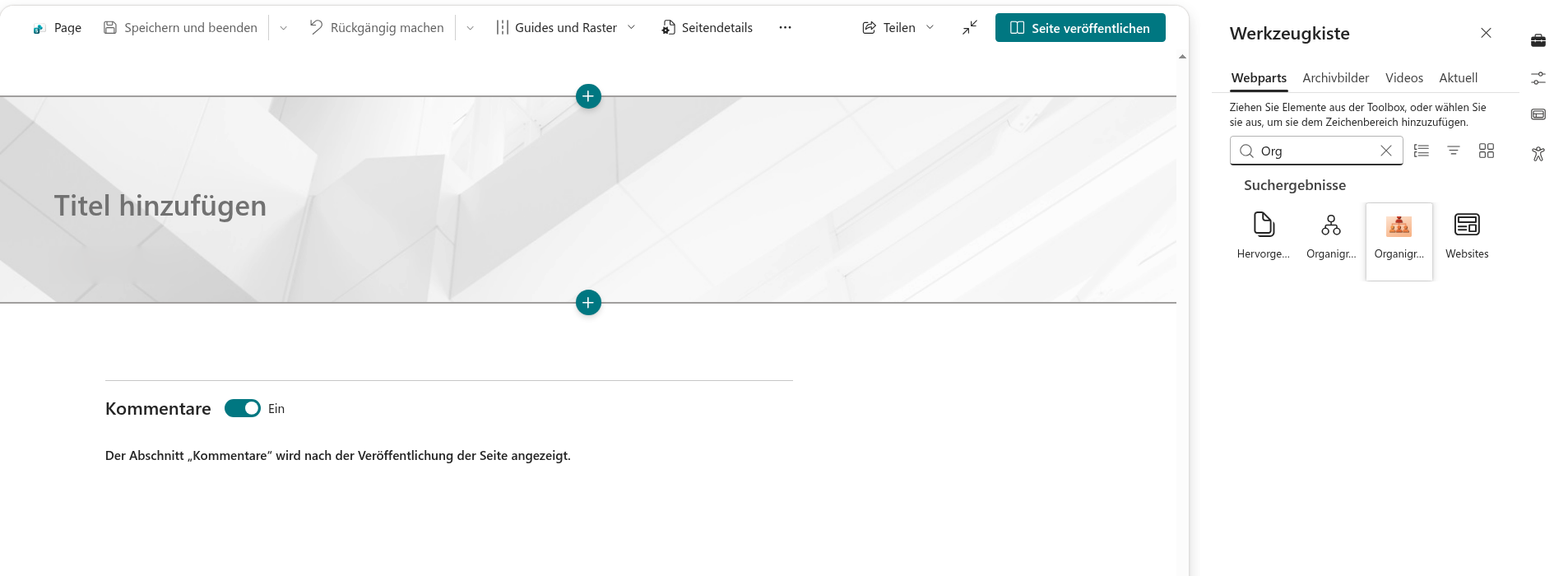 Hinzufügen des Organizational-Chart-Webparts