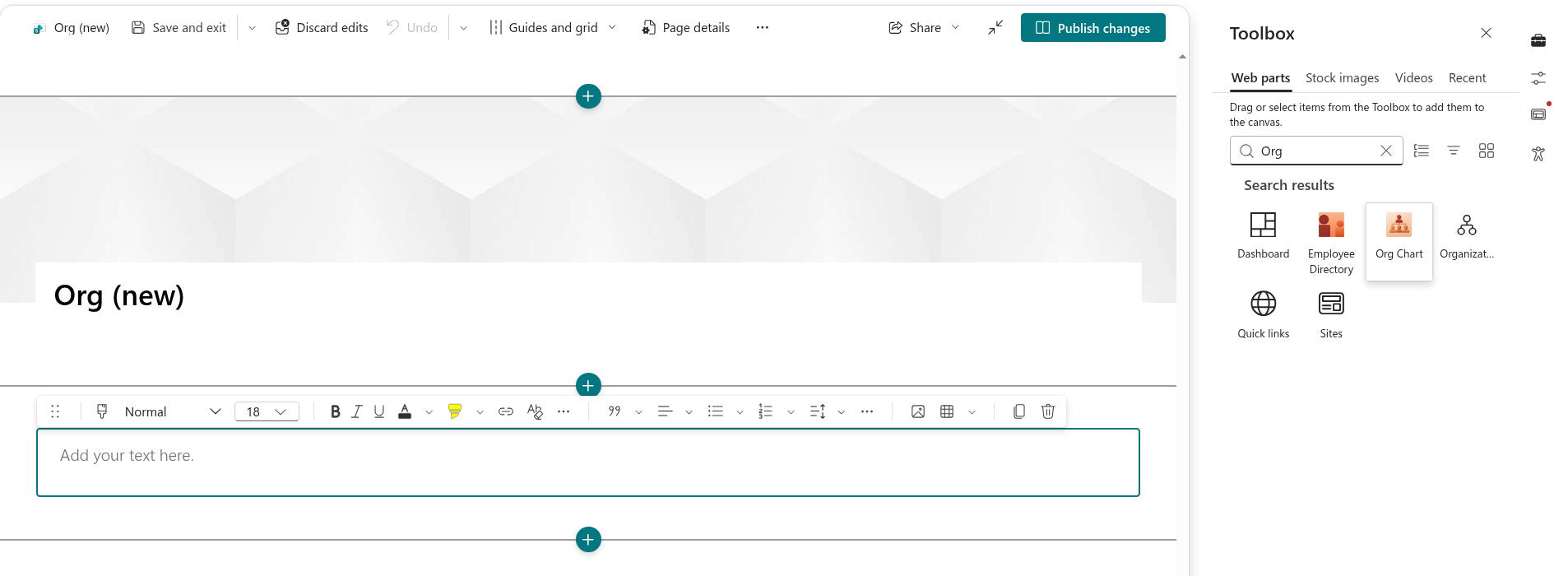 Adding the Organizational Chart web part
