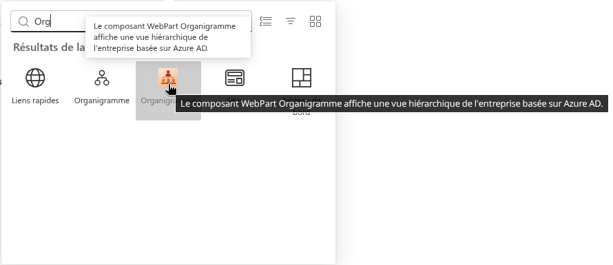 Ajout du composant WebPart Organizational Chart