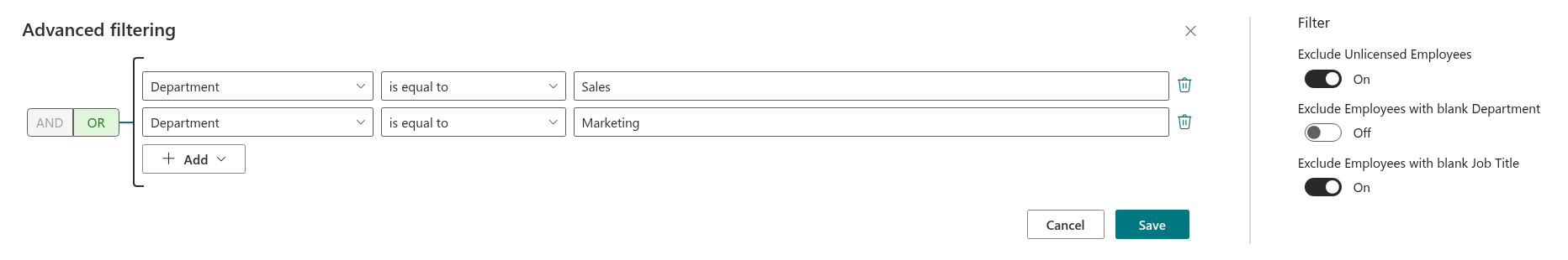 The Filter group and the query builder