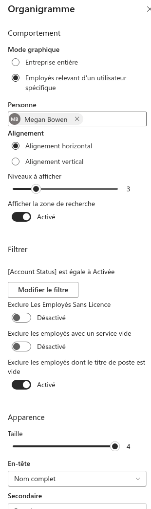 Le volet des propriétés du composant WebPart