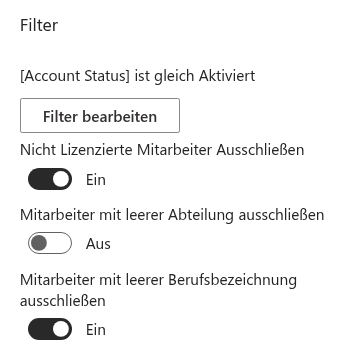 Die Ausschlussschalter in der Gruppe „Filter"