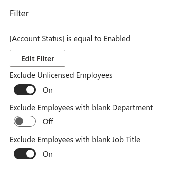 The exclusion toggles in the Filter group
