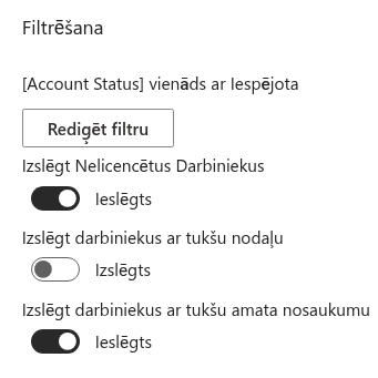 Izslēgšanas slēdži grupā «Filtrs»