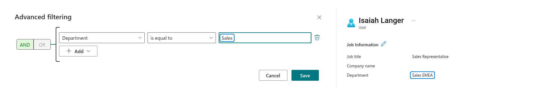 A filter condition that does not match the profile attribute