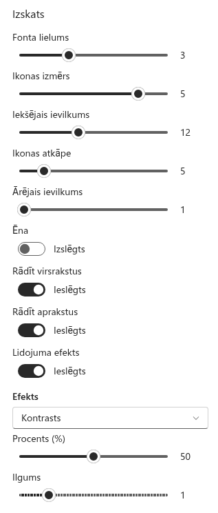 Tīmekļa daļas izskata iestatījumi