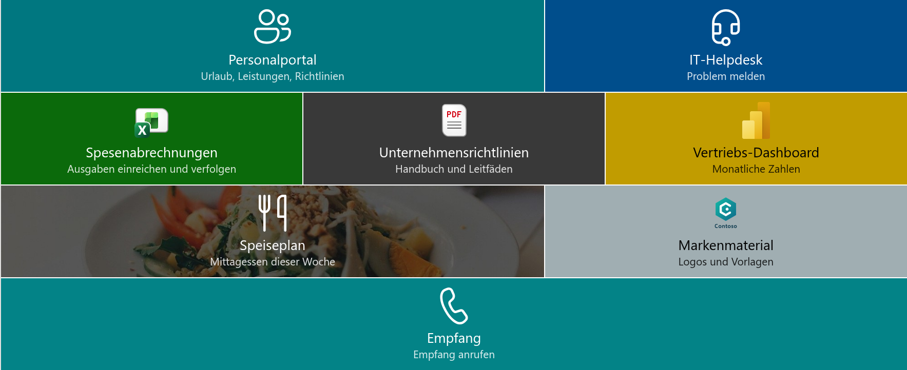 Ein Smart-Tiles-Navigationspanel auf einer SharePoint-Online-Seite