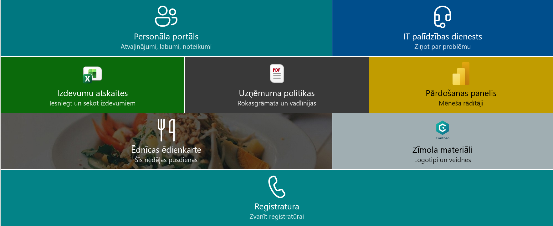 Smart Tiles navigācijas panelis SharePoint Online lapā