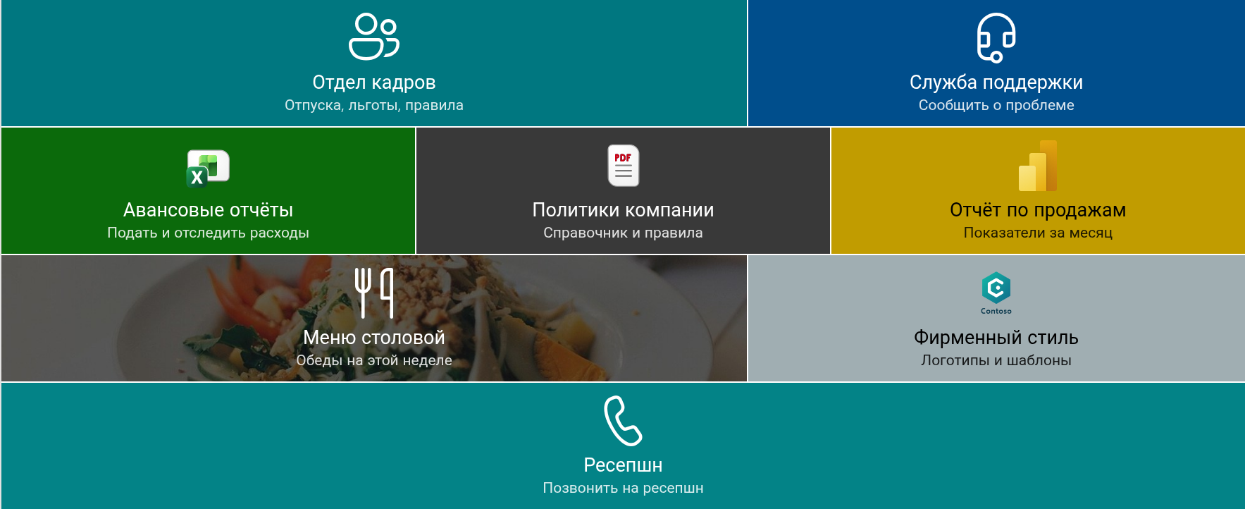 Панель навигации Smart Tiles на странице SharePoint Online