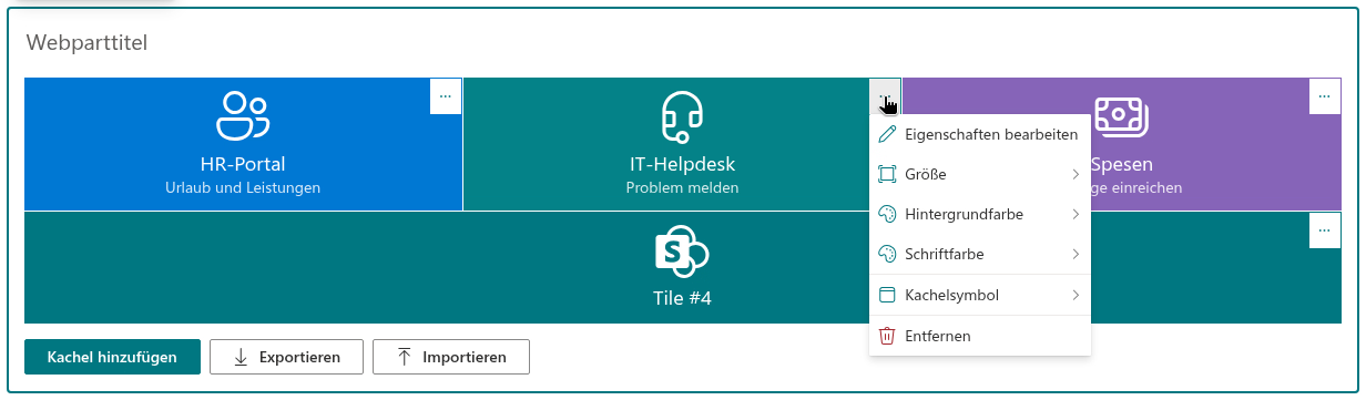 Das Kontextmenü einer Kachel