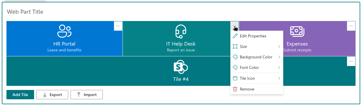 The context menu of a tile