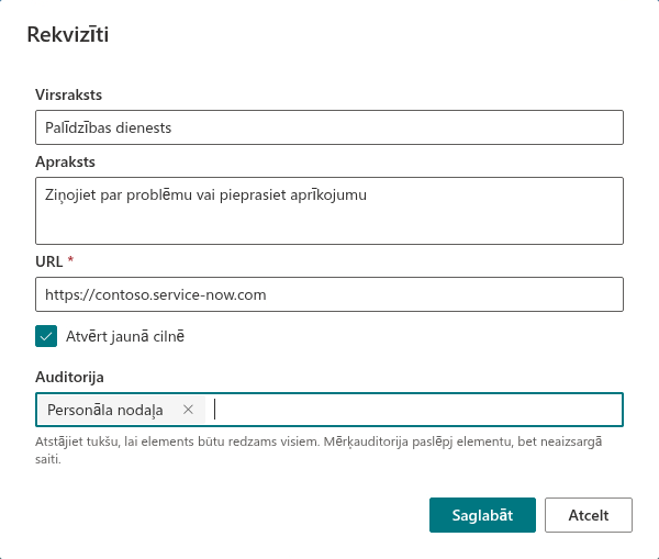 Elementa dialogs «Rekvizīti»