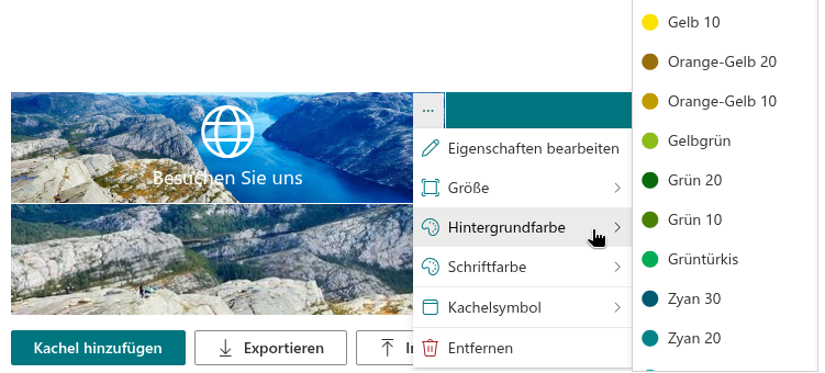 Der Eintrag Hintergrundbild im Menü Hintergrundfarbe