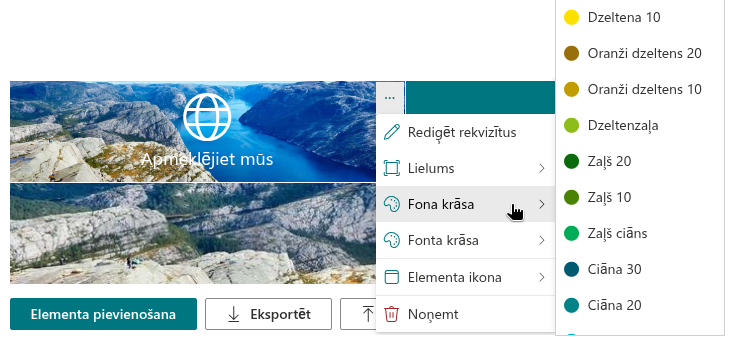Vienums «Fona attēls» izvēlnē «Fona krāsa»