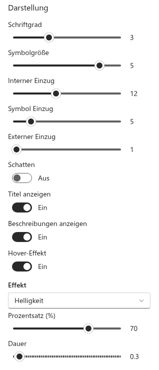 Die Einstellungen des Hover-Effekts