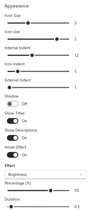 The hover effect settings