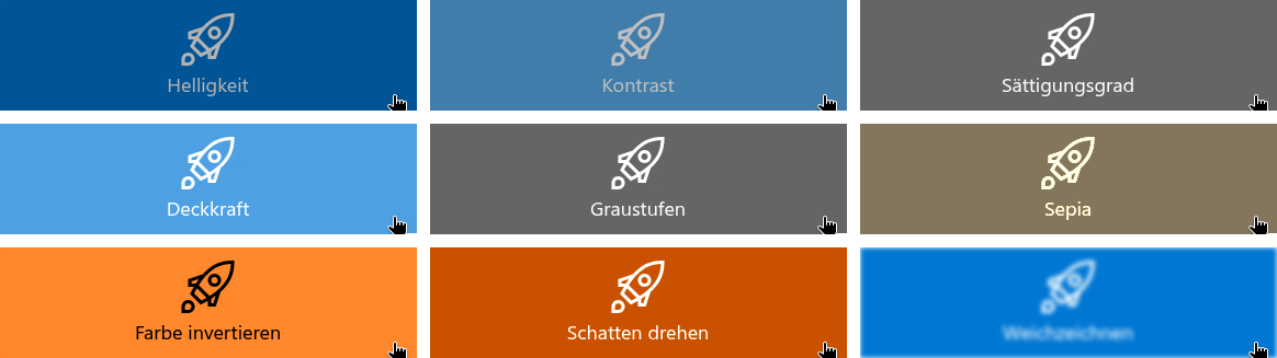 Die neun Effekte in typischer Stärke