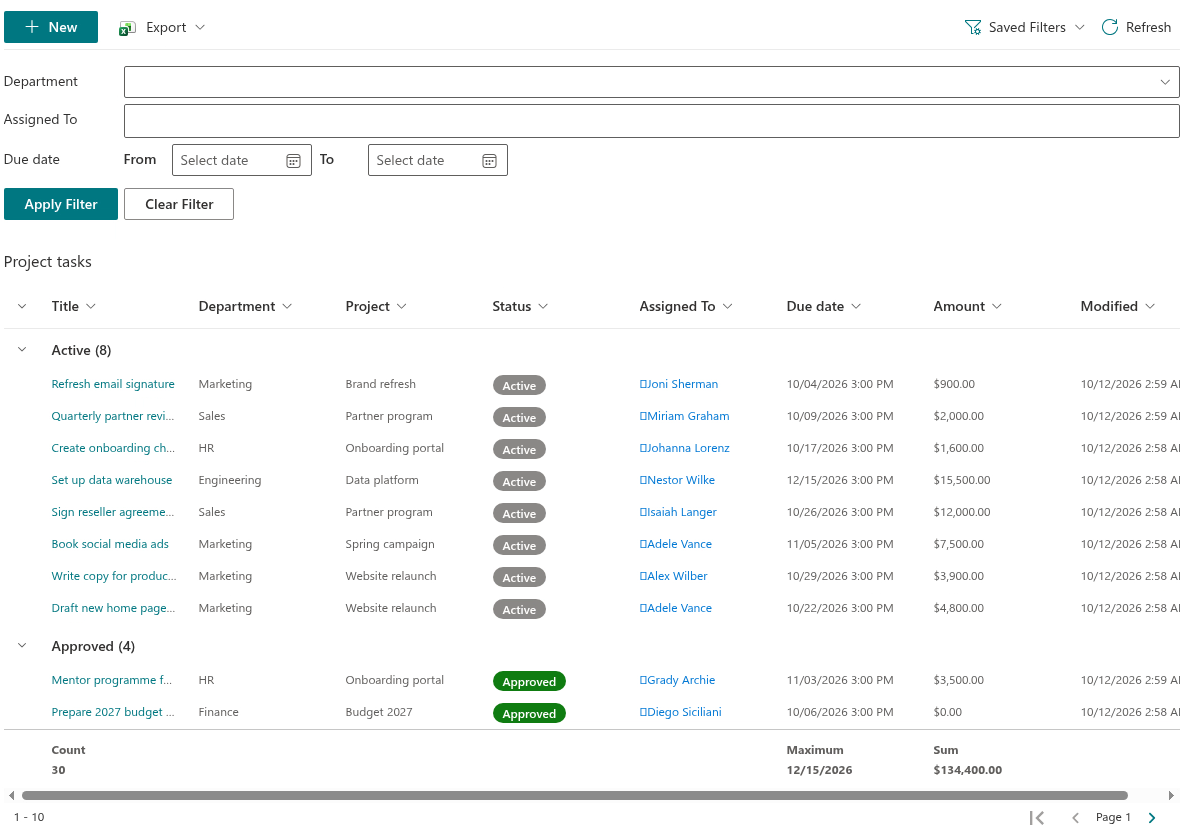 The List Filter Online web part on a SharePoint Online page