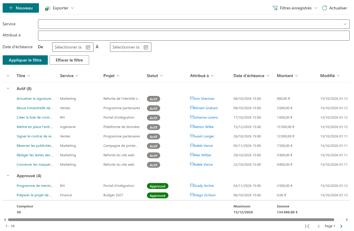 Le composant WebPart List Filter Online sur une page SharePoint Online