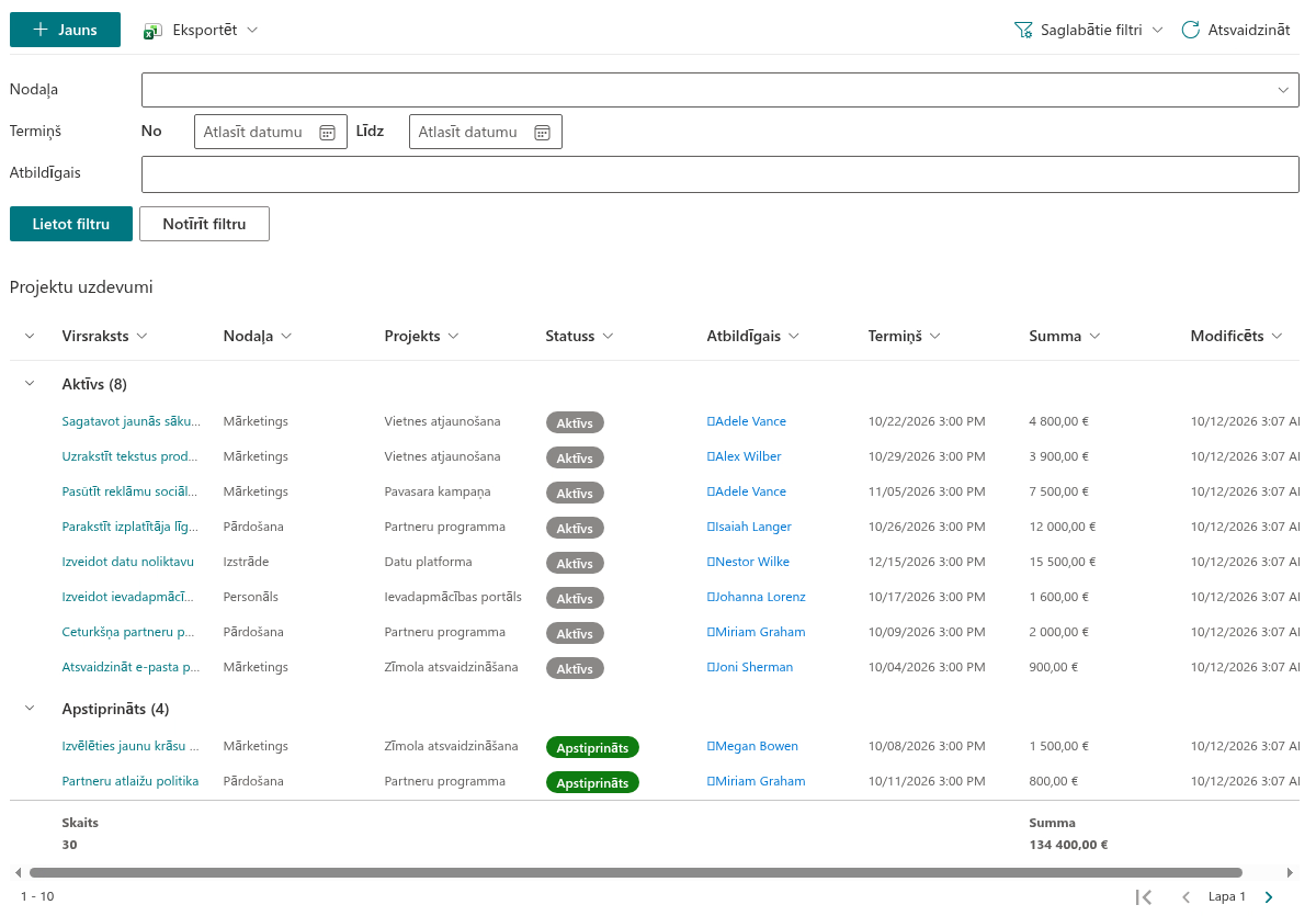 List Filter Online tīmekļa daļa SharePoint Online lapā