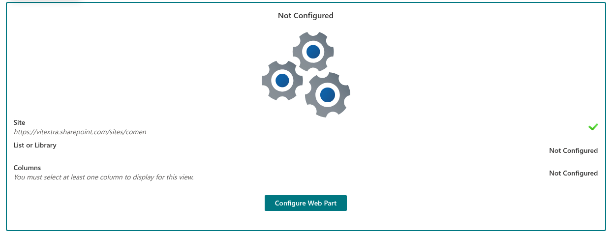 The configuration checklist of the web part