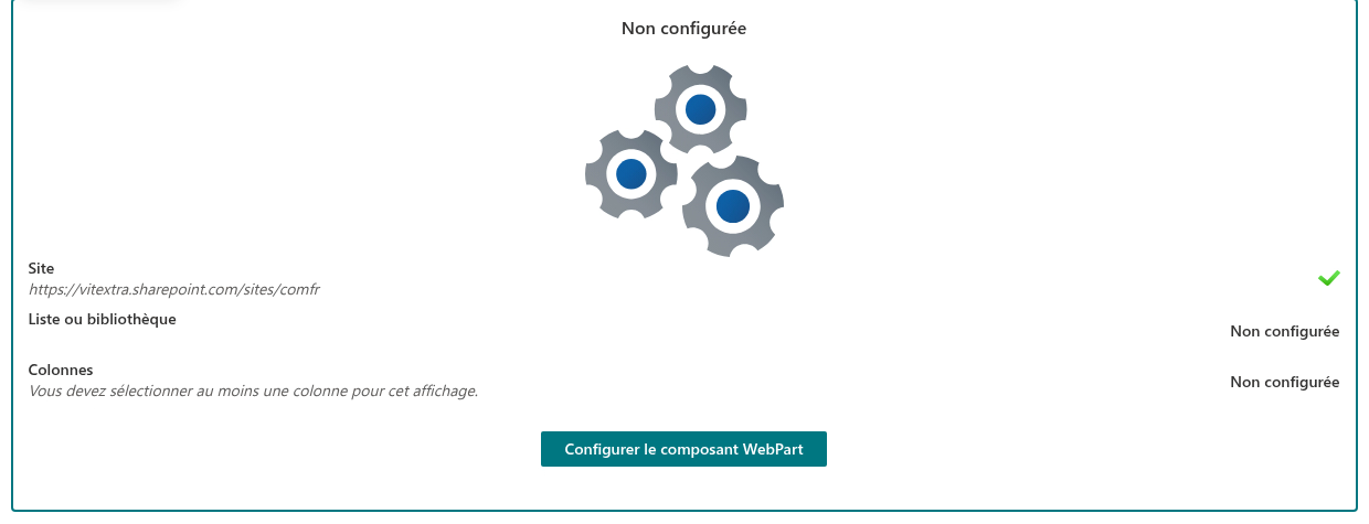 La liste de contrôle de configuration du composant WebPart