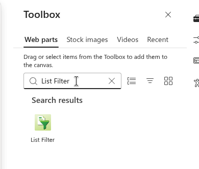 The List Filter web part in the toolbox of the page