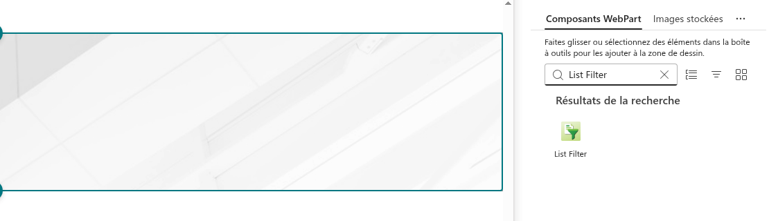 Le composant WebPart List Filter dans la boîte à outils de la page