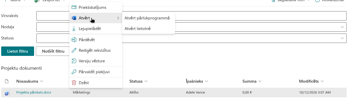 Dokumenta kontekstizvēlne
