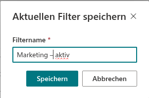 Der Dialog „Aktuellen Filter speichern"