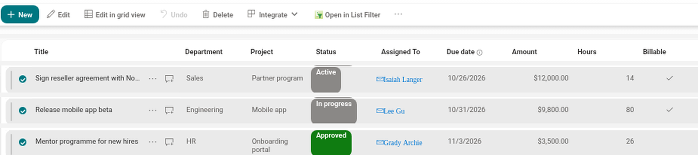 The Open in List Filter command in the command bar of a native library