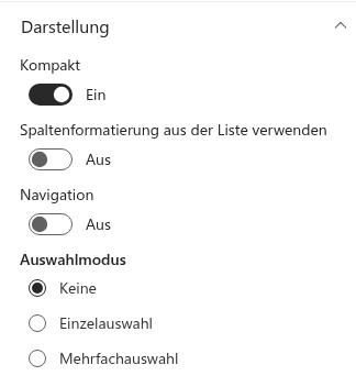 Der Umschalter „Kompakt" in der Gruppe „Darstellung"