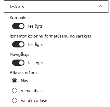 Pārslēgs «Kompaktais» grupā «Izskats»