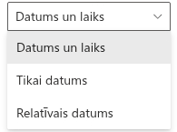 Kolonnas «Datums un laiks» attēlošanas formāti