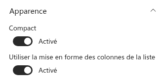 L'option Use column formatting from the list