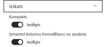 Opcija «Izmantot kolonnu formatējumu no saraksta»