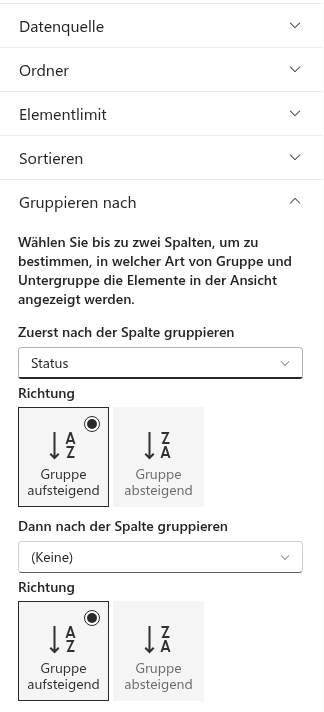 Die Gruppe „Gruppieren nach" des Eigenschaftenbereichs