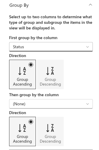 The Group By group of the property pane
