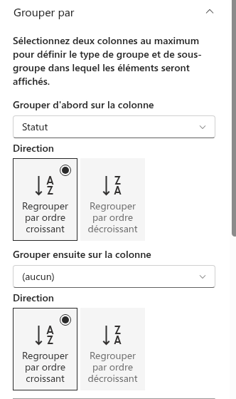 Le groupe Group By du volet de propriétés
