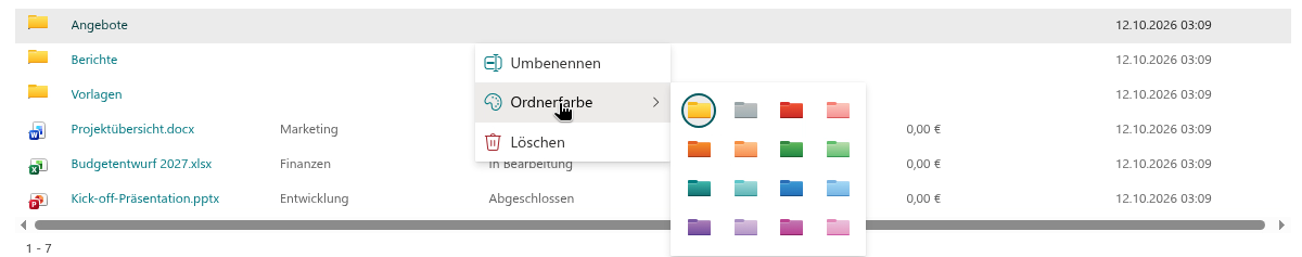 Die Palette „Ordnerfarbe" im Kontextmenü eines Ordners