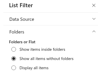 The Folders group of the property pane