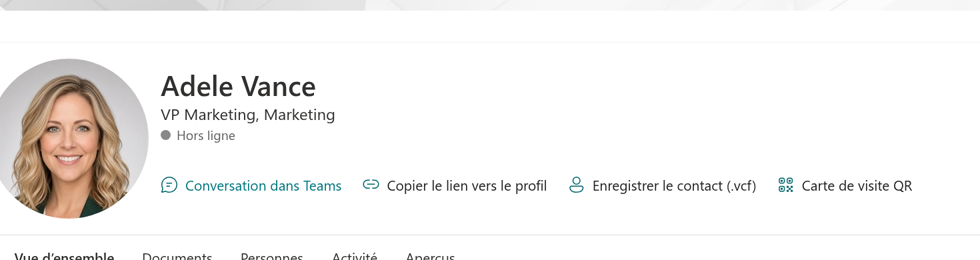 L'en-tête du profil avec la présence et les actions rapides