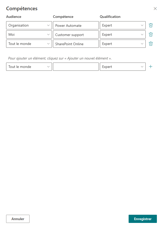 Modification des compétences