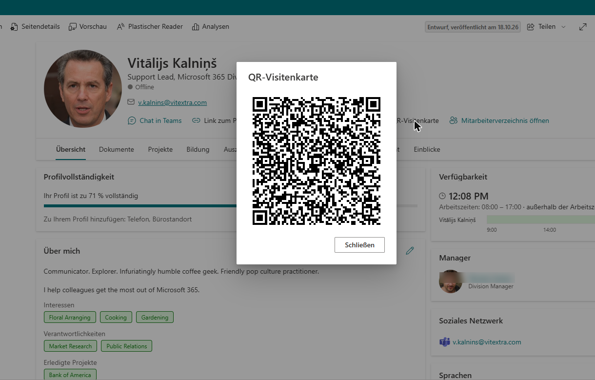 Das Dialogfeld „QR-Visitenkarte“