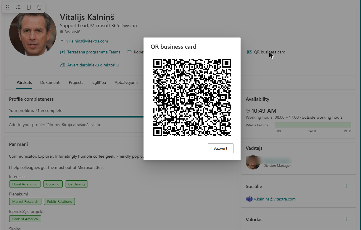 Dialoglodziņš “QR vizītkarte”