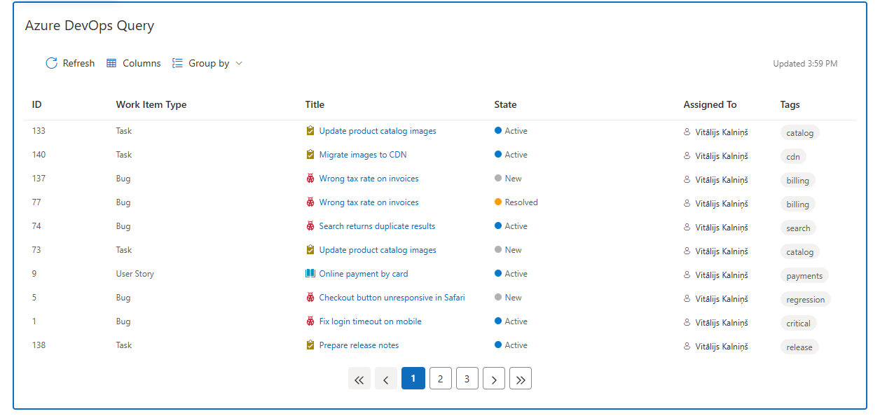 The Azure DevOps Query Viewer web part